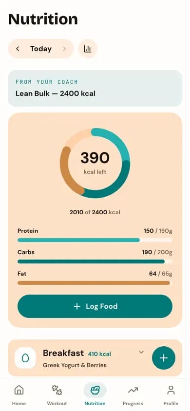 The Nutrition page on a phone-sized screen.